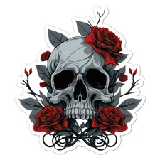 Skull Rose Thorns, Vinyl Decal Sticker, Indoor Outdoor, 3 Sizes, #9993