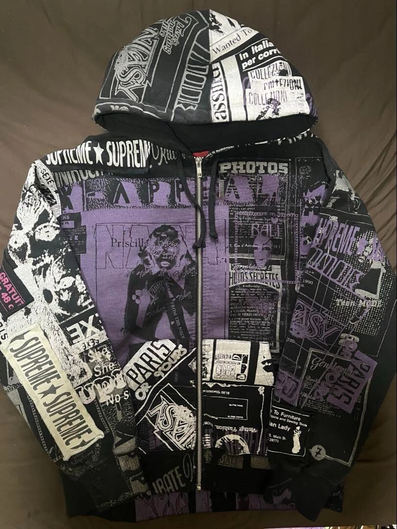 Sweat à capuche zippé collage SUPREME violet taille S occasion