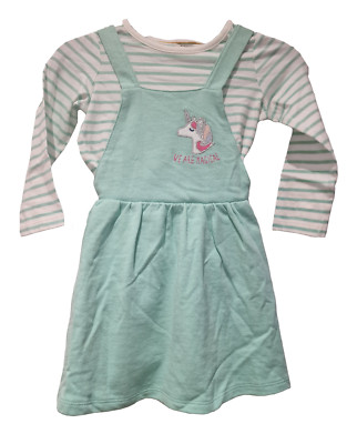 Girls Dress Summer Set Dungaree Unicorn Ex M & S Size 1-8 Years NEW
