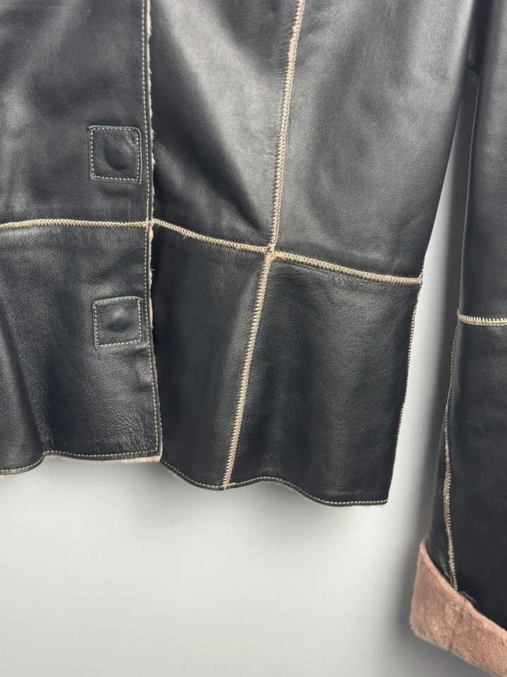 Chaqueta de cuero negra Harold's con forro de piel rosa - Talla S Foto 2 de 4