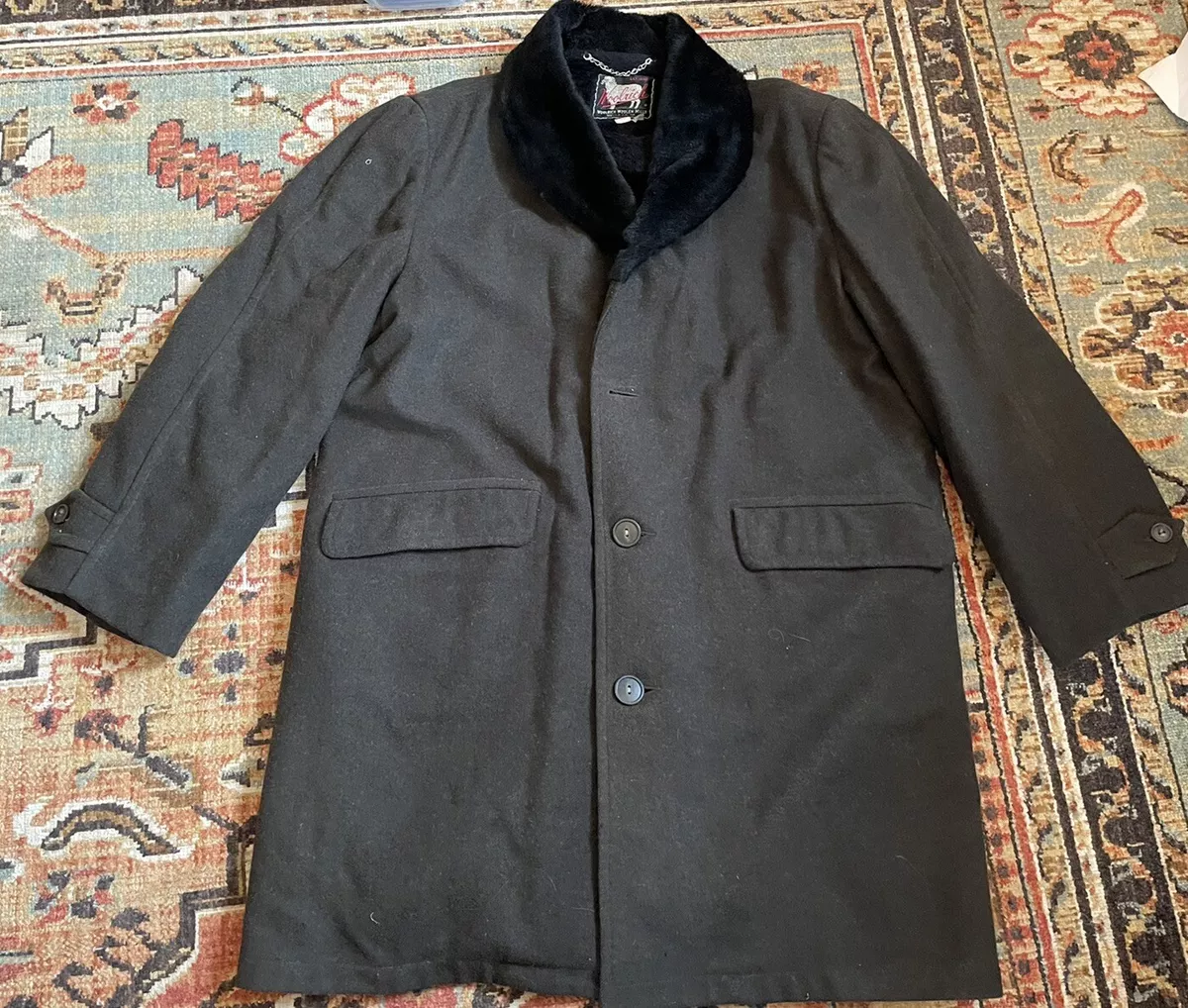 Vintage Woolrich Mens USA Green Wool Coat Faux Fur Lined Long Jacket 44 6351