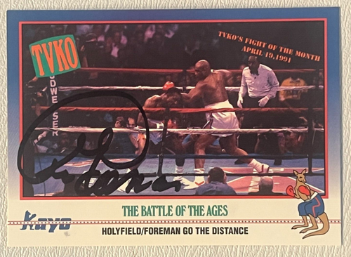 George Foreman Evander Holyfield Signed 1991 Kayo Boxing Card #211 Autographed