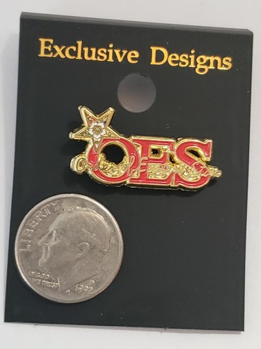 Red and Gold Tone OES with Star New Image Pin - Eastern Star - Picture 4 of 4