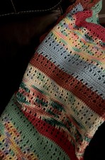 Vintage Handmade Crochet Granny Afghan Hand Knit Aztec Southwest Blanket 63 X 36