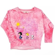 APPAMAN X PEANUTS SLOUCHY SWEATSHIRT Light Pink Tie Dye Girls Size 6 NEW 