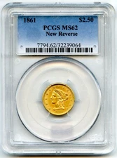 US Gold $2.50 Liberty 1861P MS62 New Reverse PCGS7794.62/32239064  10830