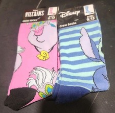Disney Lilo and Stitch  Ursula 2 Pairs Crew Socks Size 9-13