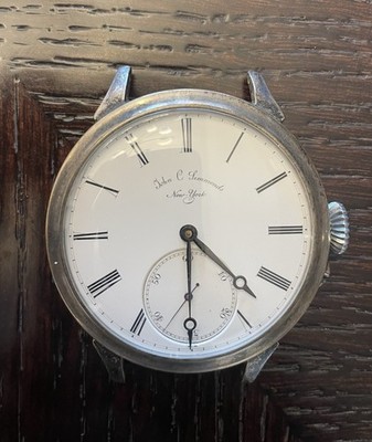 John C. Simmonds New York Mechanical White Dial Black Leather Strap Wristwatch 