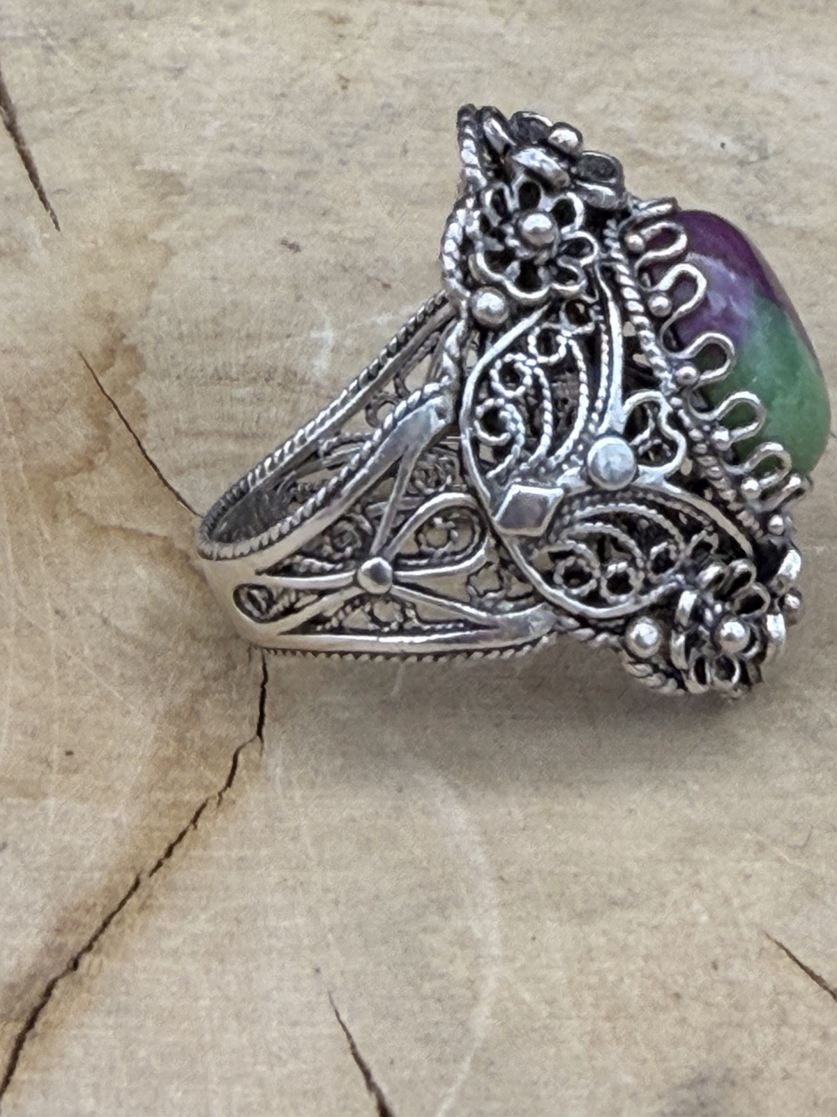Sterling Silver Ruby Zoisite Filigree Ornate Ring… - image 3