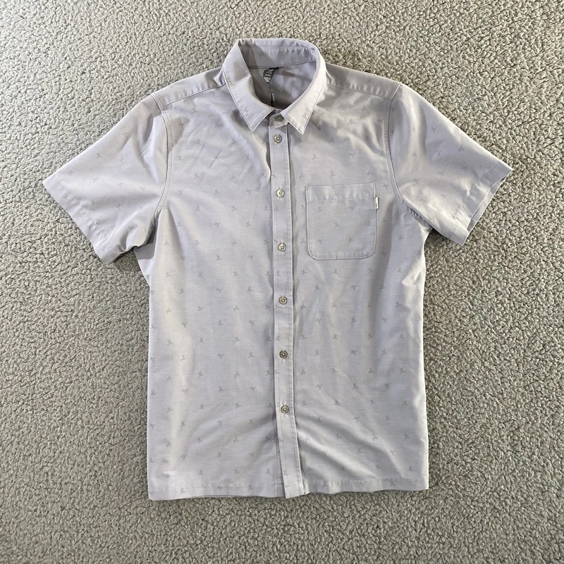 vuori button down short sleeve print casual shirt