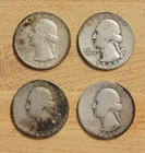 Silver 1935-1949 Washington Quarters Lot (90% Silver), 4 Coins $ 1 Dollar F.V.