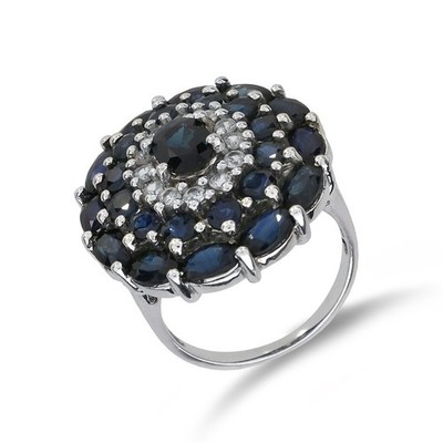 Vintage 14K White Gold 7.27ctw Blue and White Sapphire Dome Ring GR-3374-C