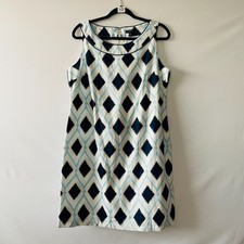 NWT Talbots Womens White Sleeveless Diamond Print Resort Chic Shift Dress Sz 14P