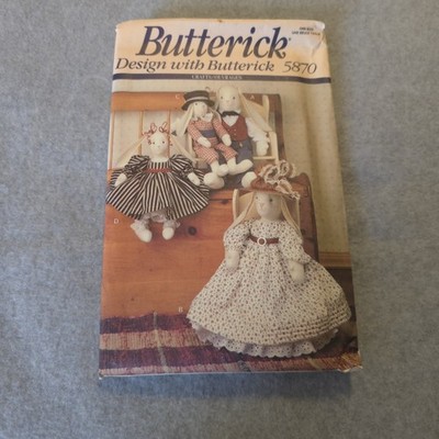 Butterick 5870 Bunny Dolls Pattern UNCUT Country Primitive Rag Doll Sewing Craft
