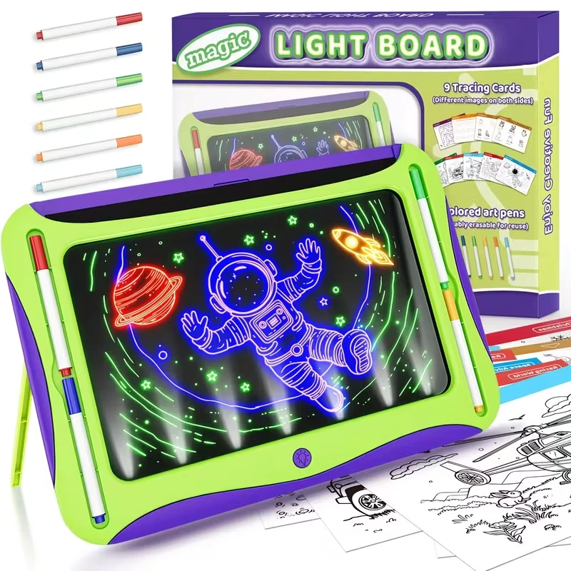 LED Light Up Drawing Board Kids Doodle Pad w/ 8 FX Modes, 6 Markers, Travel Toy - Image 2 of 3