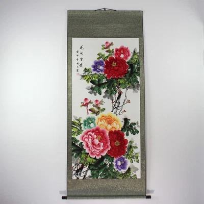 Wandbild "Pfingstrose" Bildrolle, chinesische Malerei, asiatisches Rollbild bunt - Bild 1 von 4