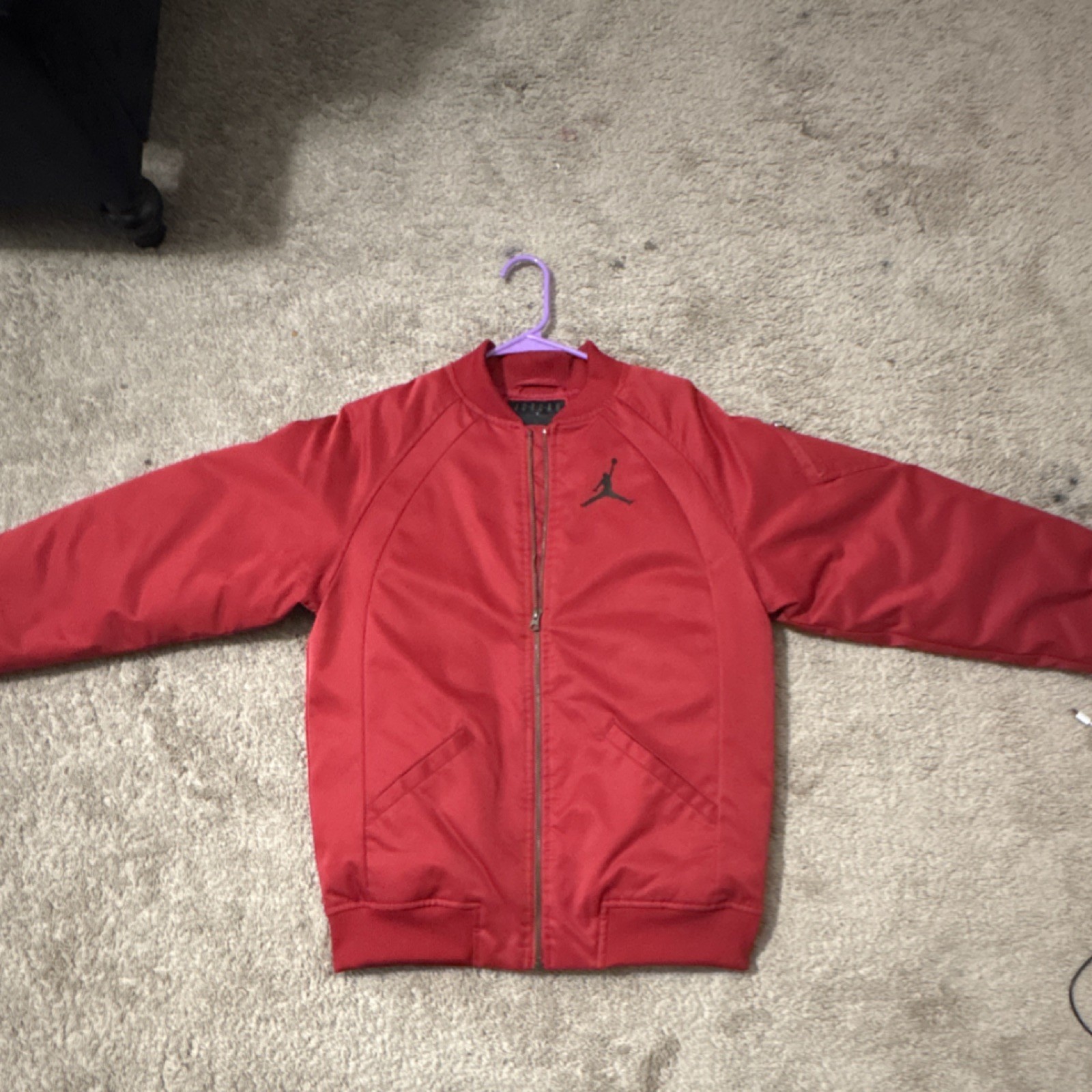 Jordan Red Bomber Jacket Zip Logo Accent Men's XL Sports Style