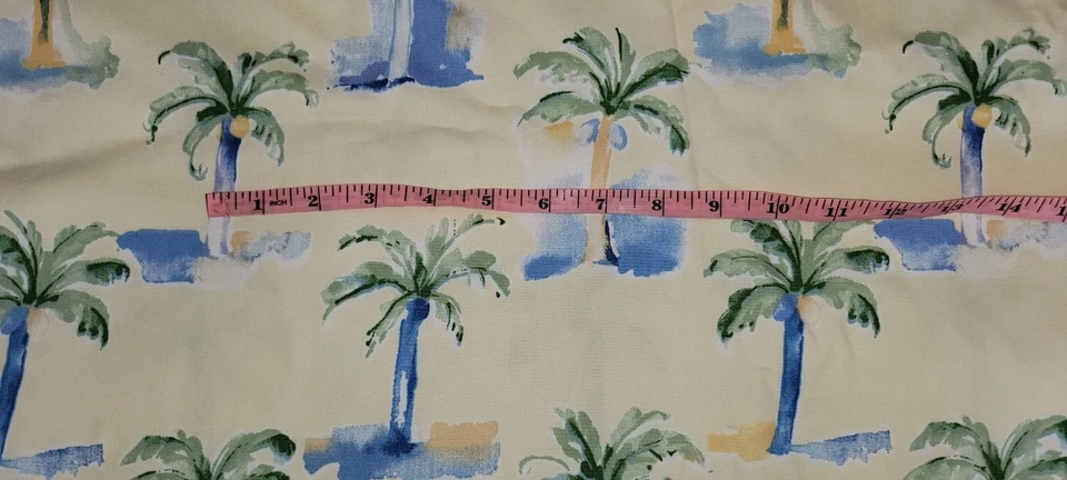 Tela Robert Allen de algodón palmeras 3 yardas amarillo verde azul playa tropical Foto 3 de 4