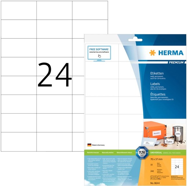 Herma Universal-Etiketten Premium, 70 X 37 Mm, Weiß 1 Bis 40 Stk Spare 69%-image