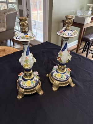 loevsky loevsky Porcelain And Brass Floral Lamp Bases