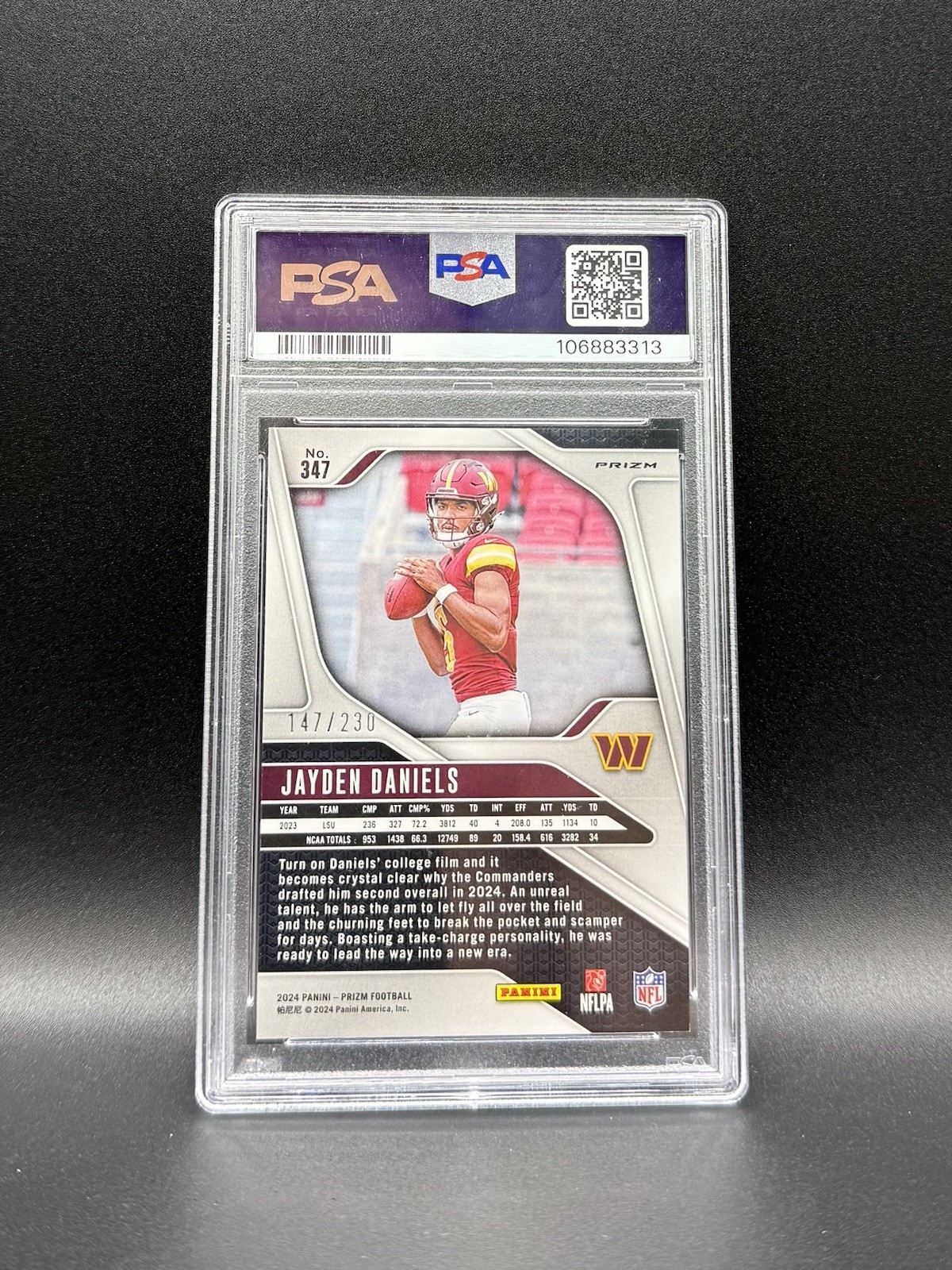 2024 Panini Prizm Football Jayden Daniels Rookie /230 Blue Wave PSA 9 #347 view 2