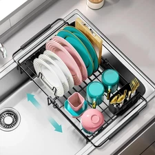 Expandable in Sink Dish Drying Rack - Adjustable Over Large, Black 