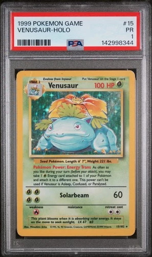1999 POKEMON BASE SET UNLIMITED #15 VENUSAUR-HOLO PSA 1