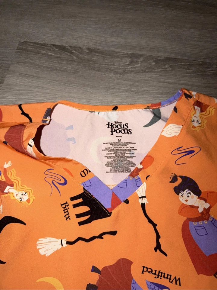 Disney Hocus Pocus Sanderson Sisters Medical Scrub Top with Pocket Womens Size M - Image 2 of 2