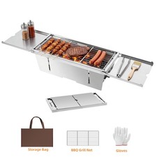 Parrilla de carbón plegable - Acero inoxidable, configuración instantánea, con guantes y bolsa de transporte