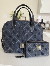 Dooney Bourke Blue/Black Logo Satchel w/ Detachable Strap Wristlet