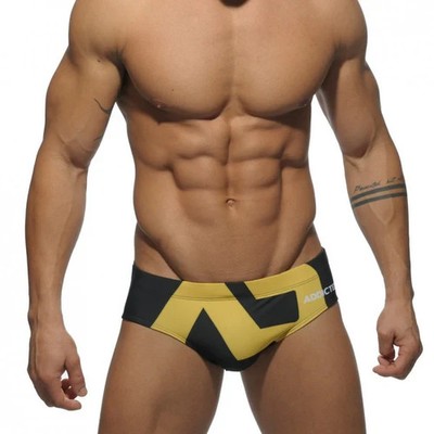 Addicted Mens Black Pack Up Pouch Logo Lined Swim Brief w/ Drawstrings US Size M