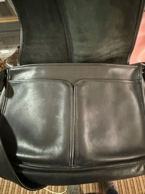 Vintage Coach Black Leather Legacy Full Flap Messenger Laptop Bag 