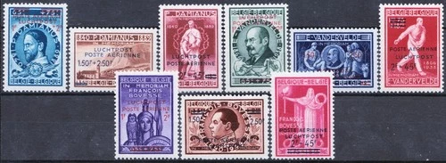 Belgium, 1947, OPC PA15/23: €12, Airmail Overprint Stamps, MNH