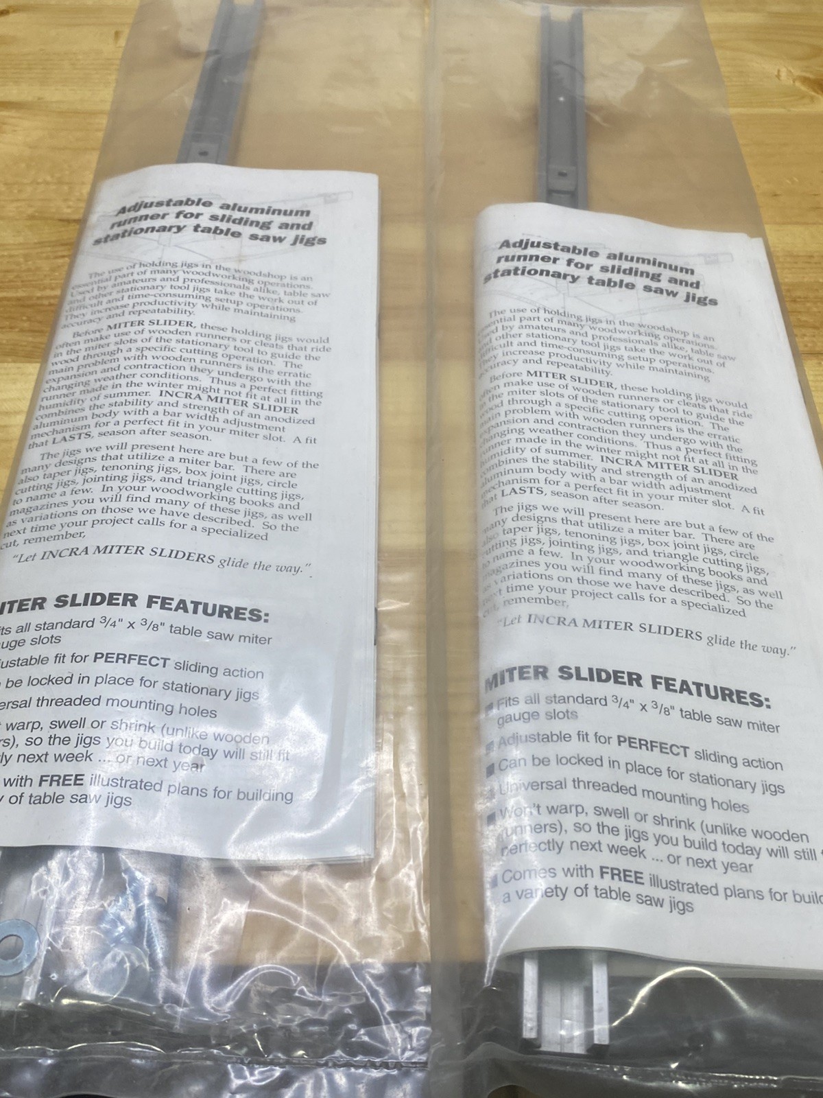 Lot of 2 INCRA Build-It System Miter Slider for Woodworking Jigs & Fixtures 18"