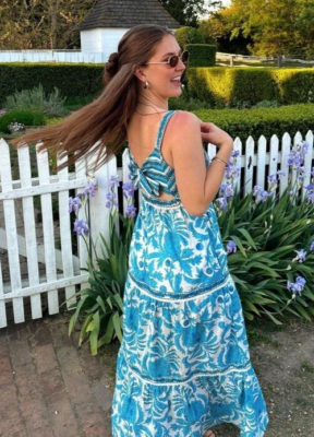 NWT Joie Floral Print Beaded Maxi Dress Tiered Flowy Aqua Blue Green Boho  Sz 8US | eBay