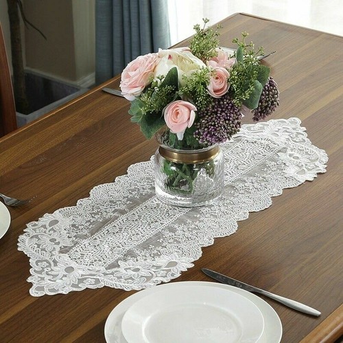 Pizzo Ricamo Runner da Tavolo Fiore Bianco Guipure Panno Matrimonio Casa Adorn - Foto 4 di 12