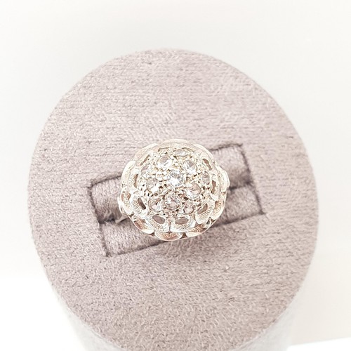 Antique Sterling Silver White Spinel Ring Art Deco Cluster Dome Genuine