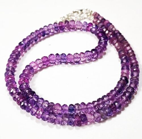AAA++ Zaffiro Viola 925 Sterling Silver Collana Rondelle Beads, 4-7 mm 17 pol... - Foto 2 di 4