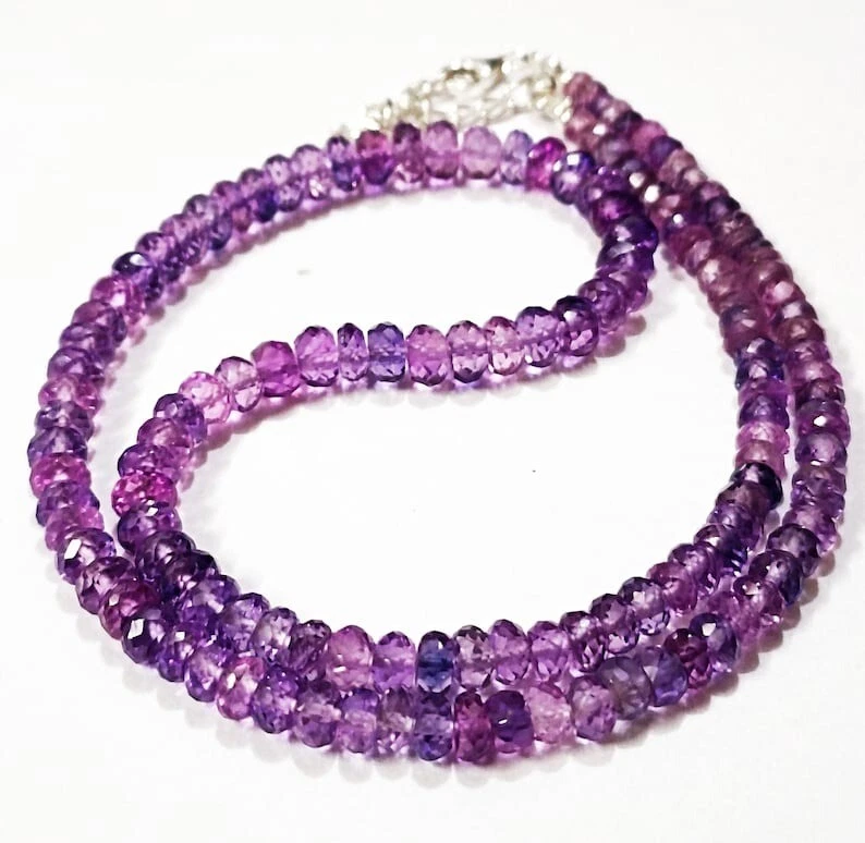 AAA++ Zaffiro Viola 925 Sterling Silver Collana Rondelle Beads, 4-7 mm 17 pol... - Immagine 2 di 4