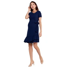 A Pea In The Pod Dark Navy Blue Ruffle Hem Side Tie Maternity Dress Size Small