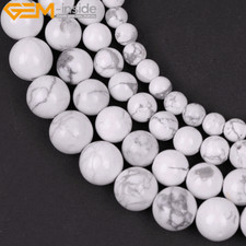 Natural White Howlite Stone Round Beads For Jewelry Making 15" 2mm Big Hole 10mm