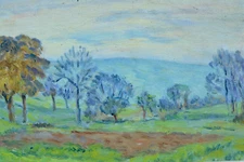Painting Antique Impressionist Landscape Raised From Country Basque Towards 1930