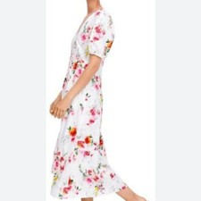 ZARA new ECRU Floral print linen midi dress 3440/057 Reformation style XS