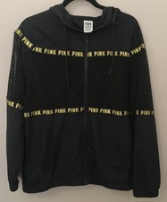 Victoria's Secret Pink Black And Gold Mesh Windbreaker Jacket Size Xs 369