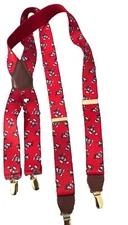 Vtg Walt Disney Co JG Hook Mens Mickey Mouse Suspenders Red Leather Adjustable