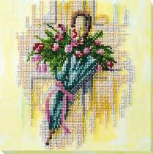 Bead Embroidery Kit "Umbrella and tulips" size 7.9"x7.9" / 20.0x20.0 cm