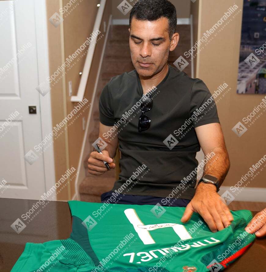 Framed Rafael Marquez Signed Mexico Shirt: Home - Premium