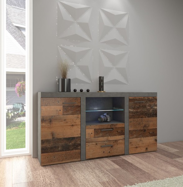 Rumba Kommode Sideboard Wohnwand Wohnzimmer Anbauwand Old Wood + Matera-image
