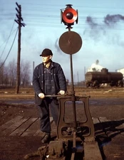 1943 Throwing a Railroad Switch Vintage Photograph 8.5" x 11" Reprint