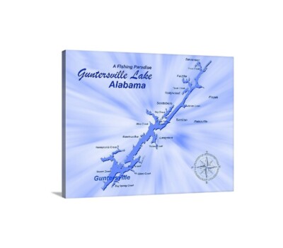 Guntersville Lake Alabama Arial Map a Fishing Paradise Poster Or Canvas Wrap